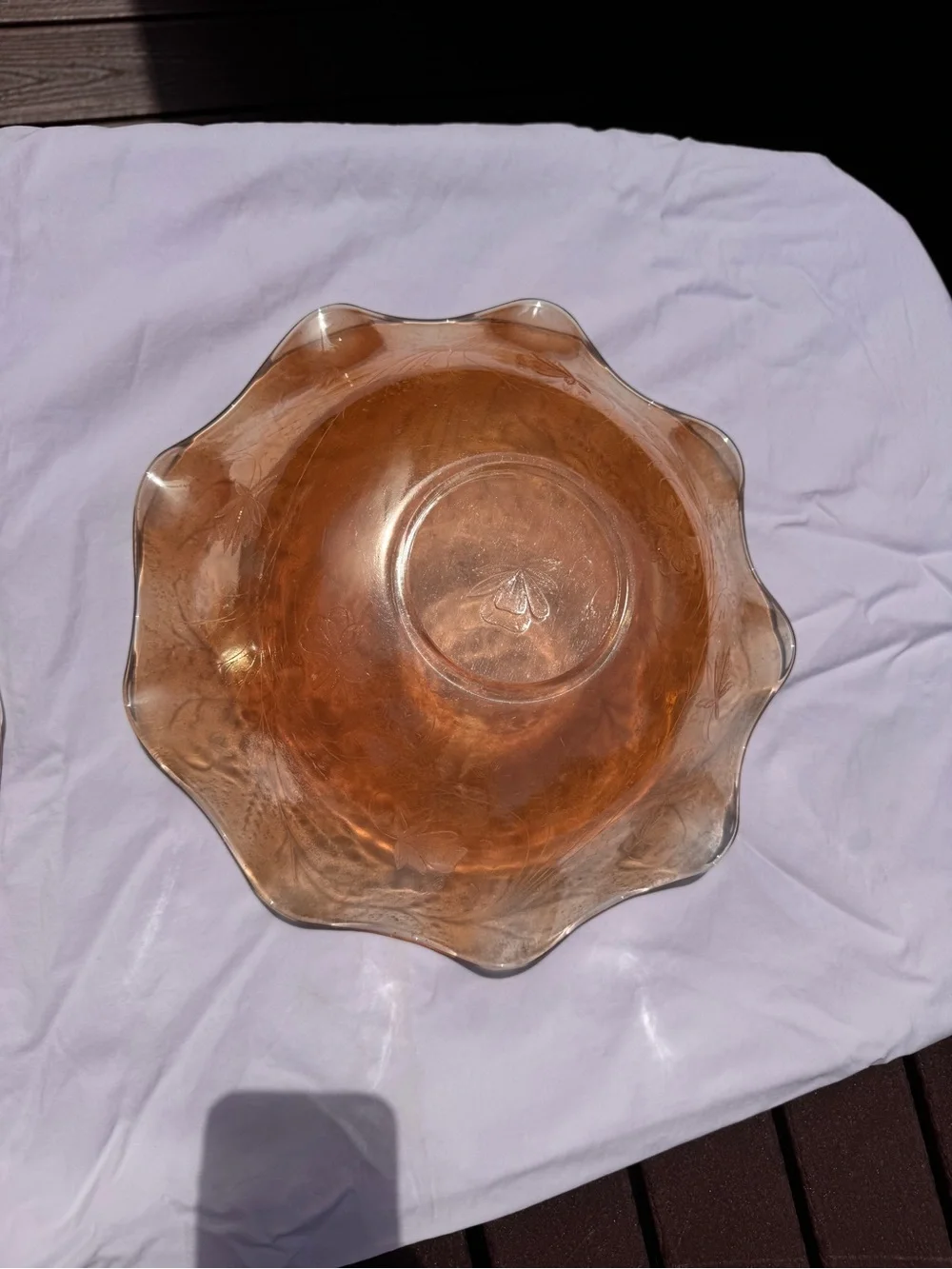 Vintage Jeanette Floragold Glass Floral Scalloped Bowls - Set of 2